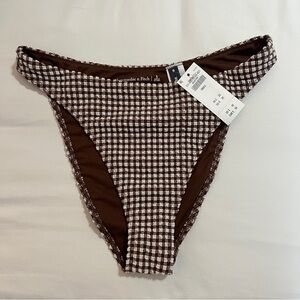 Abercrombie Brown Gingham Mid-Rise High-Leg Moderate Bikini Bottom Size Small
